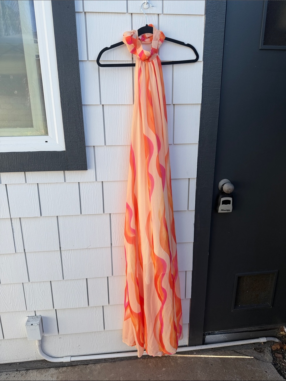 Peach Wave-Print Halter Maxi Dress